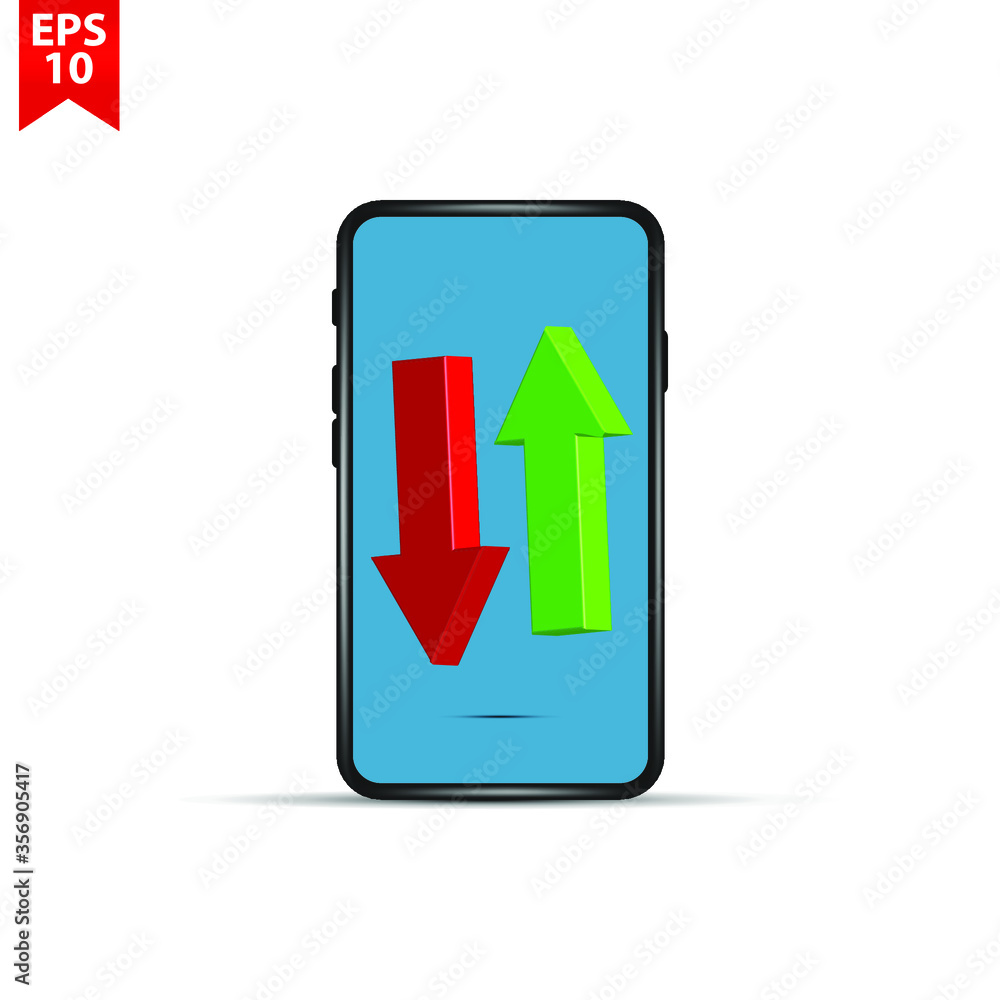 Poster smart phone device with arrows up and down