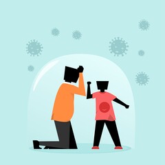 Social distancing concept. Elbow bump, avoid physical contact, handshake or hand touch to protect from COVID-19 coronavirus.  Illustration vector