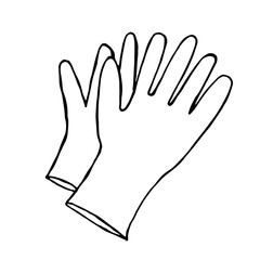 A pair of medical gloves in doodle style isolated on a white background. Hand drawn medicine icon. Medical and healthcare concept. Pandemic. 
