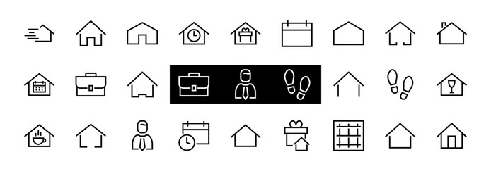 Simple set of color editable house icon templates. Contains such icons, home calendar, coffee shop and other vector signs isolated on a white background for graphic and web design
