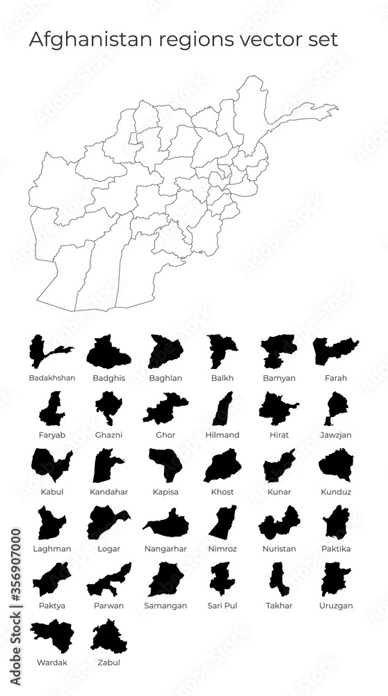 Aufkleber afghanistan map with shapes of regions. blank vector map of the country with regions. borders of the