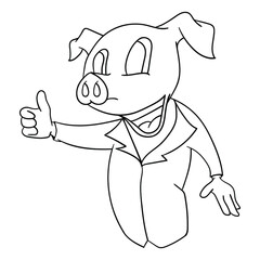 coloring book book pig mascot thumbs up half body outline vector design illustration