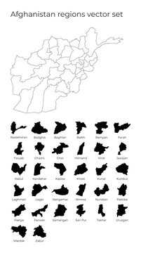 Afghanistan map with shapes of regions. Blank vector map of the Country with regions. Borders of the country for your infographic. Vector illustration.