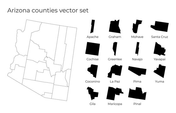 Arizona map with shapes of regions. Blank vector map of the Us State with counties. Borders of the us state for your infographic. Vector illustration.