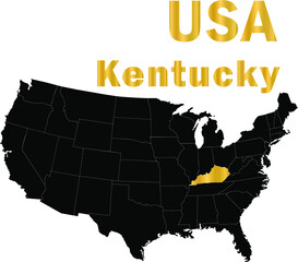 USA Kentucky golden outline map