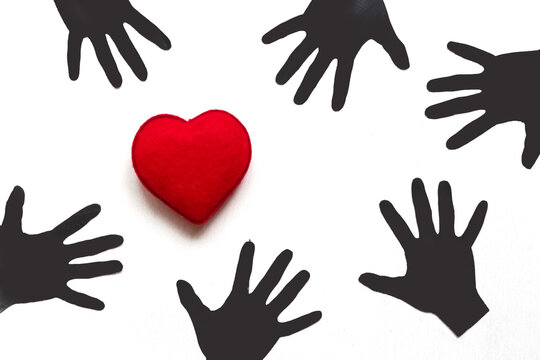 Black Lives Matter Protest Against Ending Racism Poster Over Human Rights Violation. The big hand is a symbol of anti-racism, equality. Phrase message Black Lives Matter