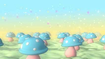 Cartoon Mushroom Field 3d Render