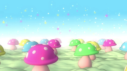 Cartoon Mushroom Field 3d Render