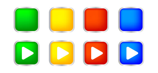 button square 3d shape for buttons games play isolated on white, colorful modern buttons simple and convex, sphere button flat style icon sign for application play, buttons play for website and app