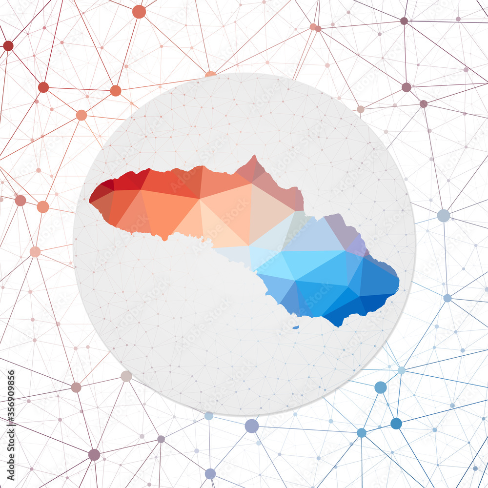 Poster Abstract vector map of Sumba. Technology in the island geometric style poster. Polygonal Sumba map on 3d triangular mesh background. EPS10 Vector.