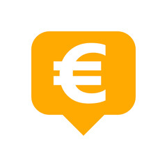 euro currency symbol in speech bubble square orange for icon, euro money for app symbol, simple flat euro money, currency digital euro coin for financial concept