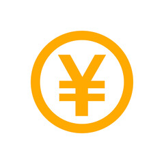 yen currency coin orange for icon isolated on white, yen money for app symbol, simple flat yen money, currency digital yen coin for financial concept