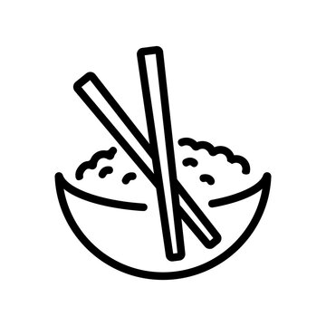 Chopstick And Rice In Bowl Icon Vector. Chopstick And Rice In Bowl Sign. Isolated Contour Symbol Illustration