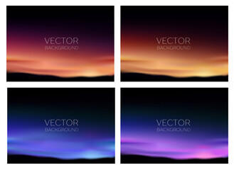Set of vector of realistic blurred backgrounds. Sunset and sunrise sea sky blurred background for your graphic design, banner, summer poster, presentation or website. Lighting night illustration.