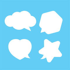 cute speech bubble white isolated on light blue, chatting symbol, star, heart shape, hexagon and cloud speech bubble white color for copy space, collection speech bubble for banner graphic design