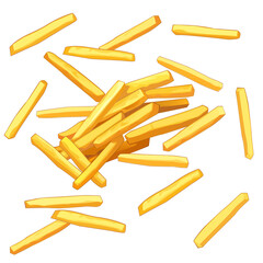 French fries, crispy, delicious golden fried potatoes. Vector illustration.