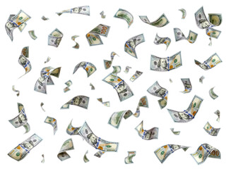 Falling dollars isolated on white