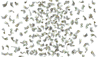 Flying dollars banknotes isolated on white