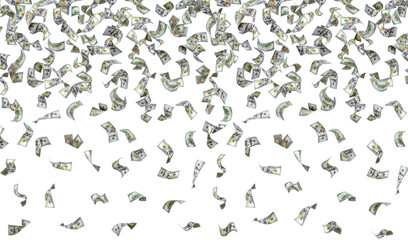 Falling dollars isolated on white
