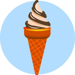 Delicious, chocolate ice cream cone. On a blue background, for a design or avatar.