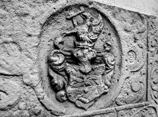Old sculpture on the walls of the church in Zlotoryja - obrazy, fototapety, plakaty