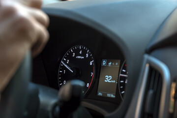 Dashboard and speedometer in the car. Selective focus