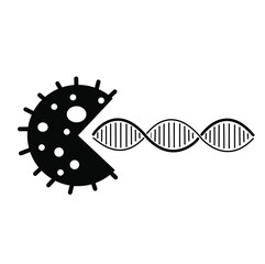 Coronavirus Bacteria Cell Eating DNA Cartoon. Vector Concept.