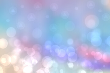 Abstract blurred fresh vivid spring summer light delicate pastel pink blue white bokeh background texture with bright circular soft color lights. Beautiful backdrop illustration.