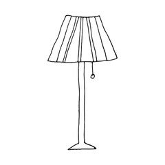 Cute hand drawn floor lamp in doodle style isolated on white background. Positive doodle icon, home element. Coloring page. 
