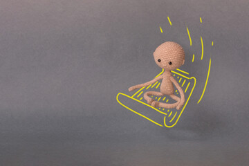 A toy man on a gray background with copy space. Presentation PowerPoint or Keynote. Motivational...