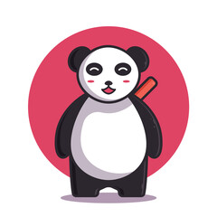 Cute Panda Vector Illustration. Ninja Panda Logo. Flat Cartoon Style