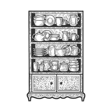 kitchen cabinet filled with dishes clip art preview