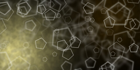 Abstract light yellow and gold background with flying pentagonal shapes