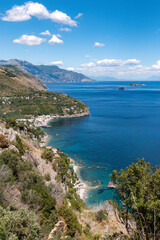Fototapeta na wymiar Marina del Cantone, seen from the path that starts from Nerano and leads to the Bay of Ieranto, with the 