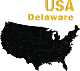 USA Delaware golden outline map