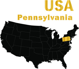USA Pennsylvania golden outline map