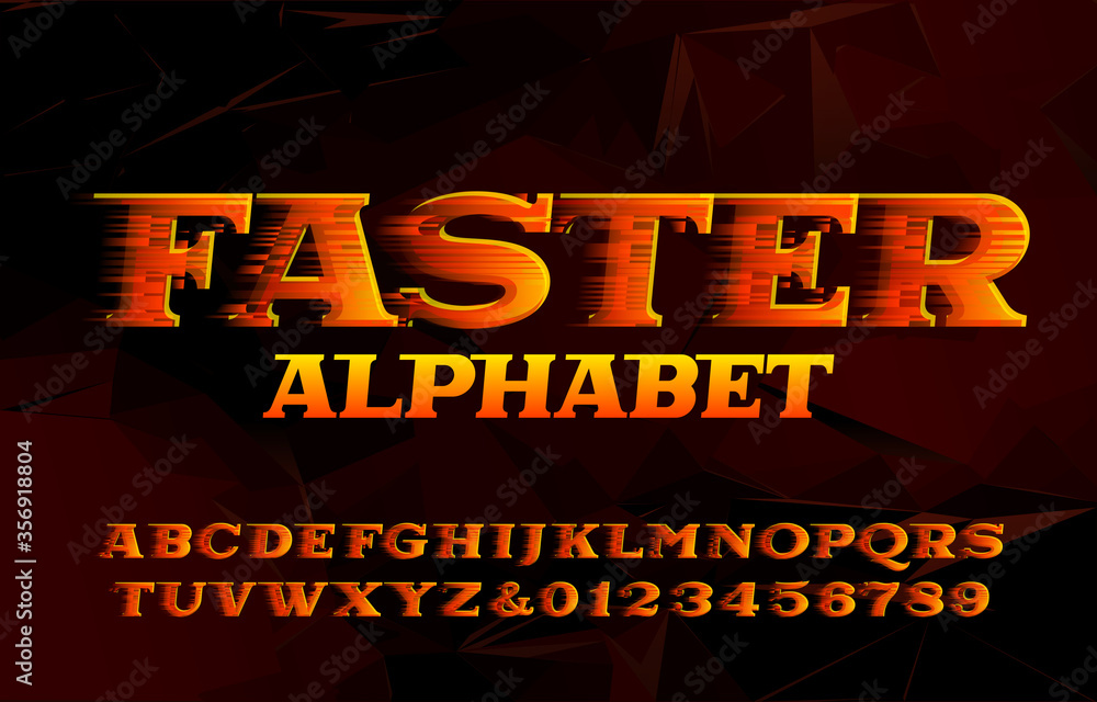 Fototapete faster alphabet font. high speed effect letters and numbers. abstract background. stock vector typef