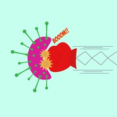 Illustration vector design of fighting the virus. Punching the virus
