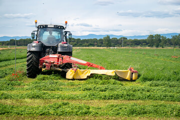 Agricultura moderna. Cortando alfalfa