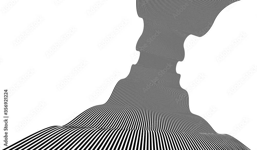 Poster abstract vector 3d lines background, black and white curves linear perspective dimensional optical p