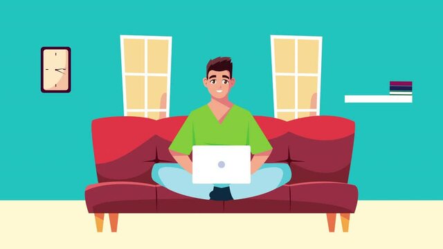 Man In Livingroom Work At Home Campaign Animation