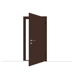  isolated, brown front door drawing in one continuous line