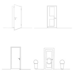  isolated, front door drawing in one continuous line, set