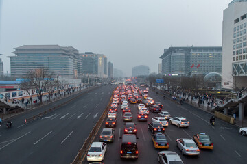 February 2019. Beijing, roads polluted by smog