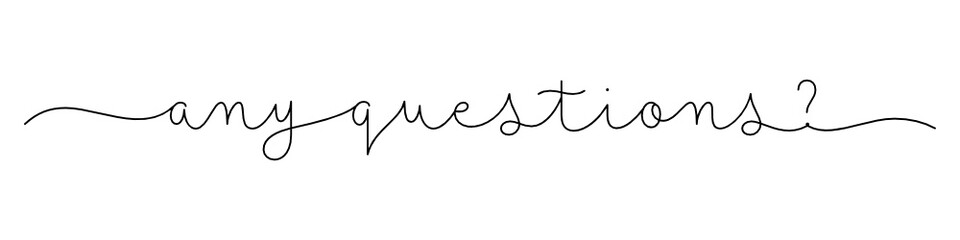 ANY QUESTIONS? black vector monoline calligraphy banner with swashes