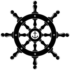Obraz premium Nautisches Steuerrad in schwarz als Vektorauf einem isolierten weißen Hintergrund.