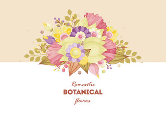 Delicate pastel flowers pink, yellow, purple. Templates can be used as floral frames for invitations, cards, stickers, discount cards, sales, for printing on paper and fabric.