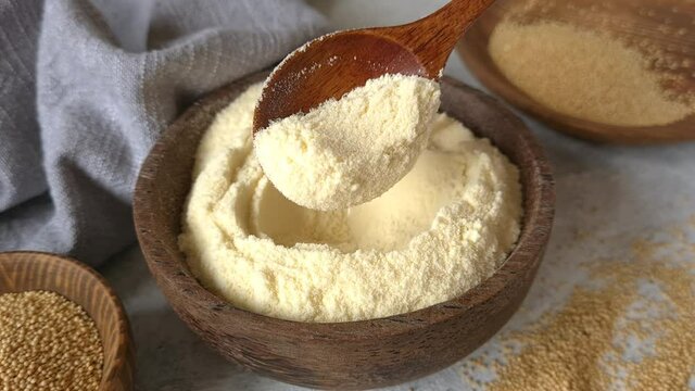 Raw Amaranth flour in a bowl close up