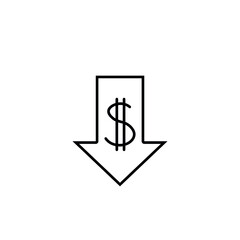 Rising dollar, down arrow and dollar sign simple line icon vector illustration. Editable stroke.