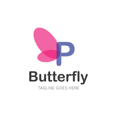 initial letter p butterfly logo and icon vector illustration design template